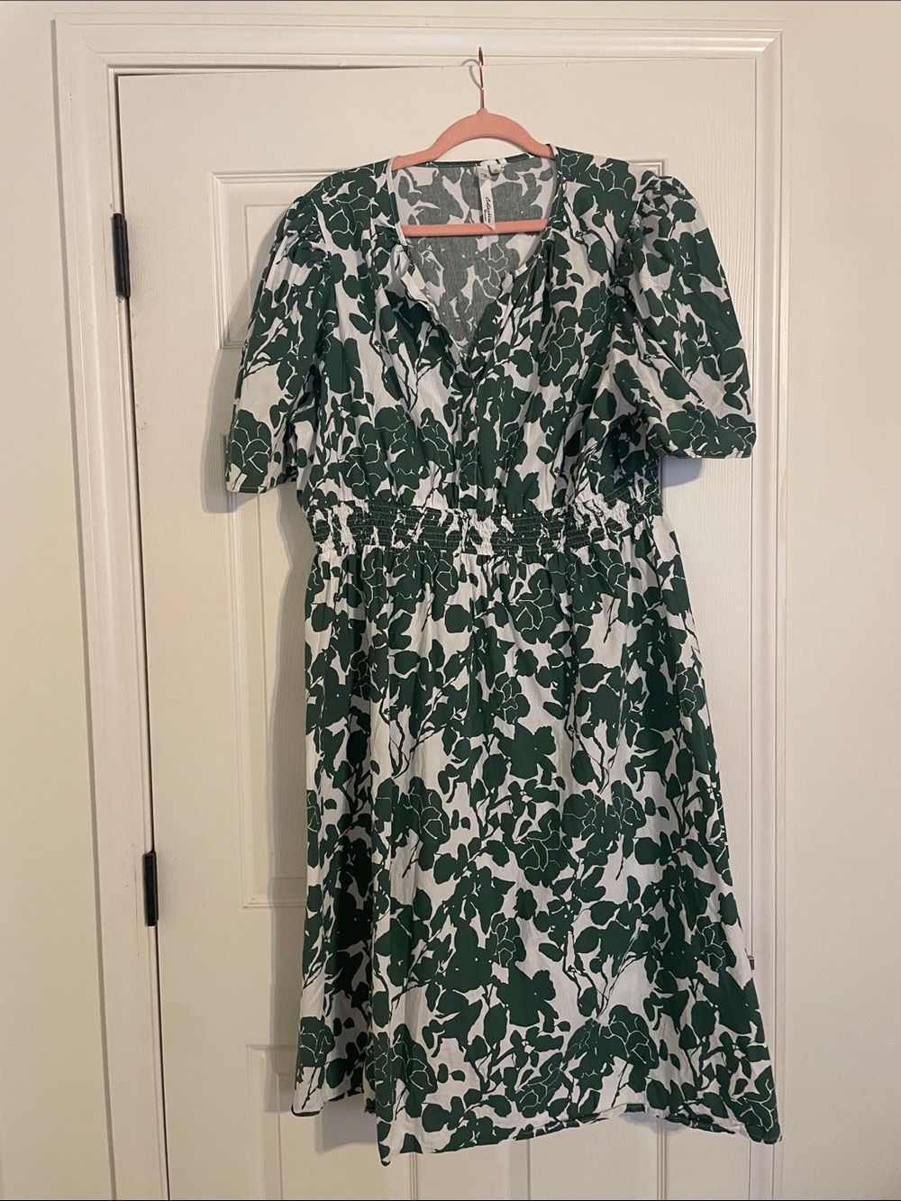 NY Collection White Midi Dress with Green Floral Print